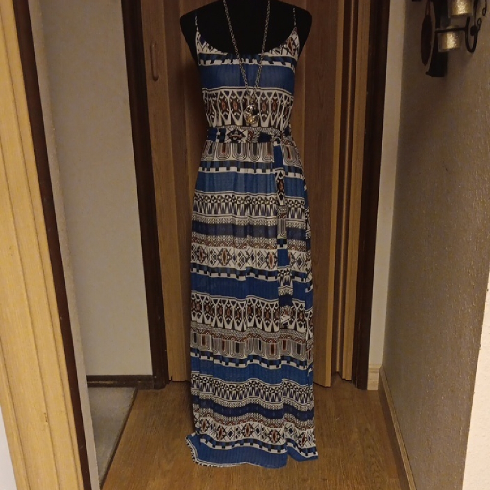 My Beloved Blue and White Patterned Maxi Dress